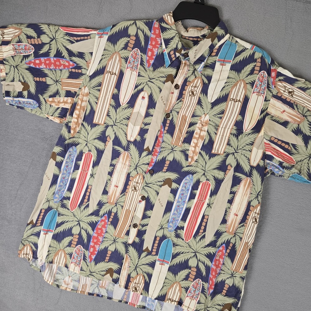 Vintage Reyn Spooner Hawaiian Shirt Mens‎ XL Green Colorful Floral Surfboard 90s